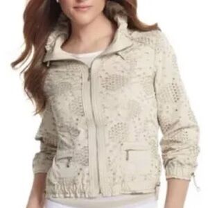 Bomber Jacket sz 12 eyelet wind jacket WHBM White House Black Market Cream beige